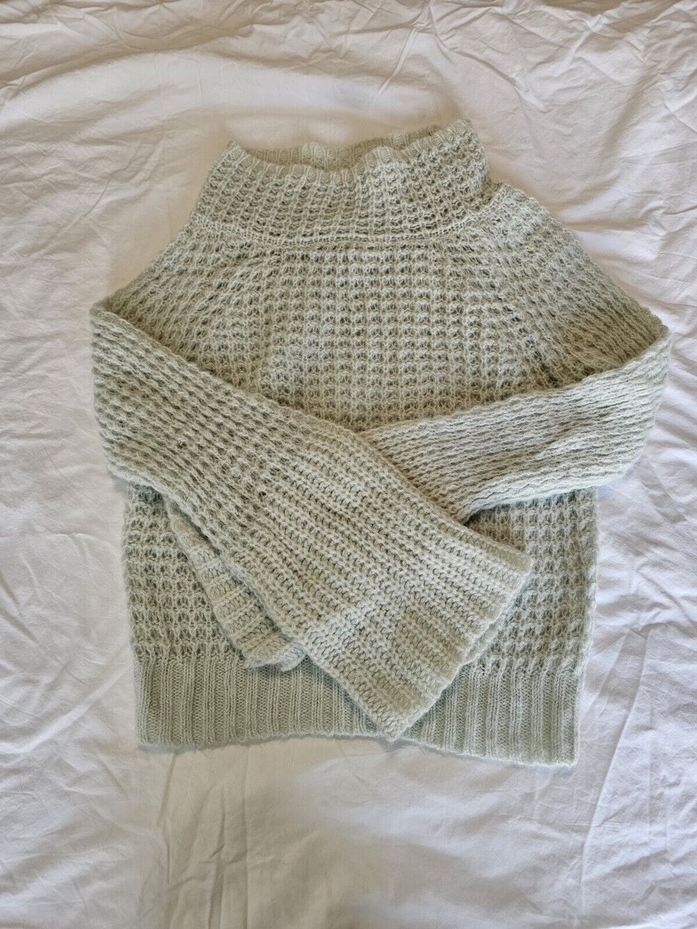 Maeve XS Anthropologie Sweater Cowl Mint Green Dionne Bell Sleeve Wool Blend